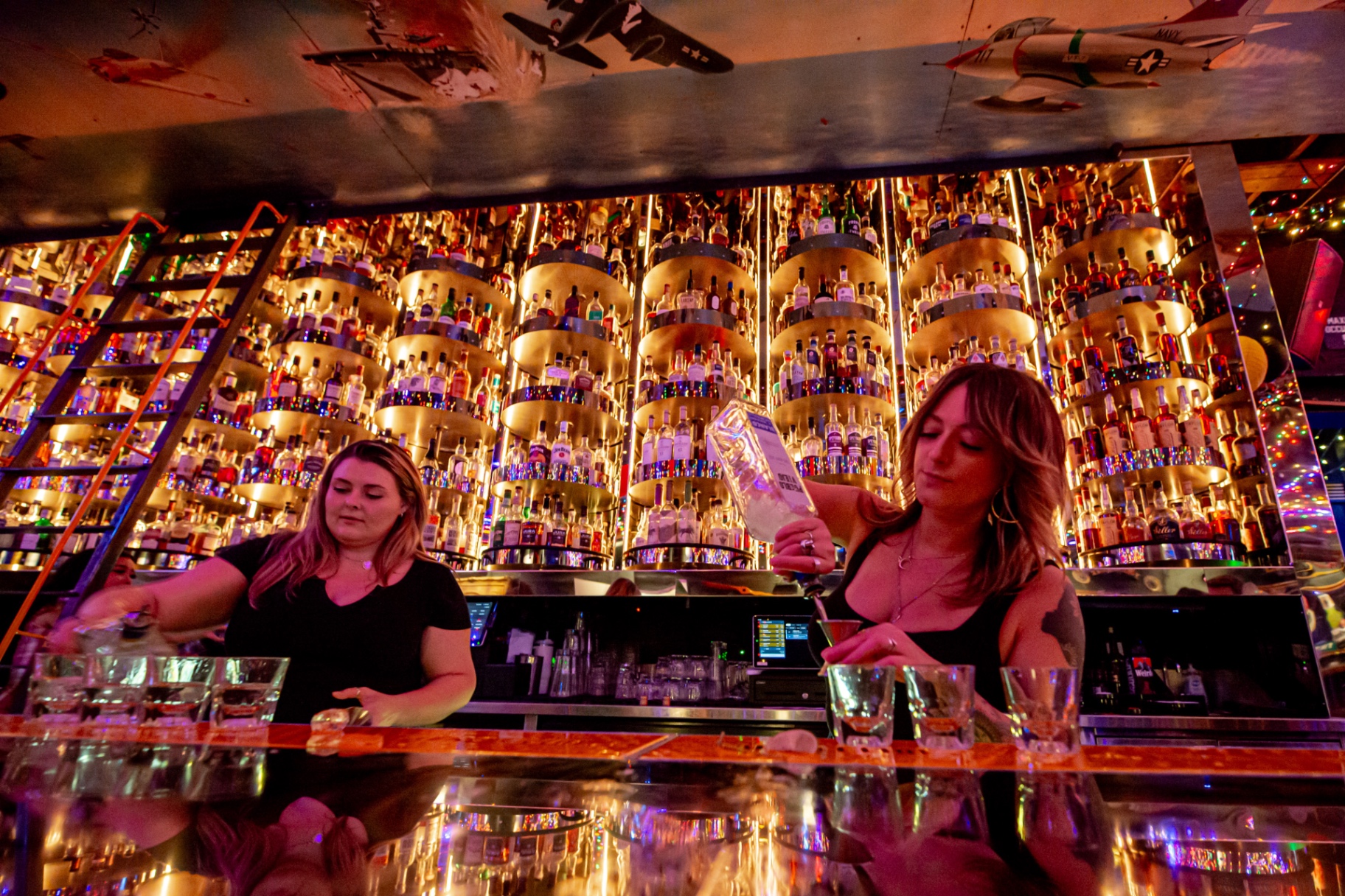 The whiskey wall at Aero Club Bar