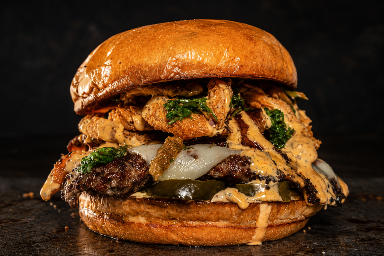 Eat Your Feelings smashed Wagyu burger and loaded tallow fries at Aero Club Bar