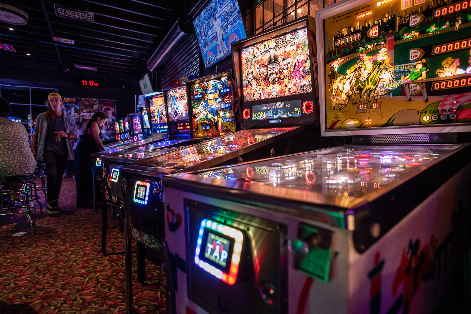 Dyno Bar arcade — pinball, classic arcade games, and pool tables next to Aero Club